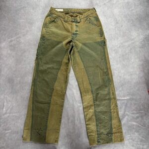 Zara Women Olive Tan Colorblock‎ Double Knee Workwear Pants Size 30 Distressed